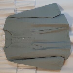 Women's Light Sage Green Top With Half Button Up Front And Pleated Detail